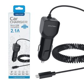 Caricabatteria cellulare accendisigari auto Newtop CC05 con cavo a molla e porta USB supplementare Micro Usb